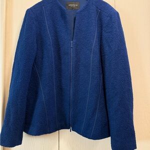 Lafayette 148 New York Textured Wool Royal Blue front zipper Blazer Jacket